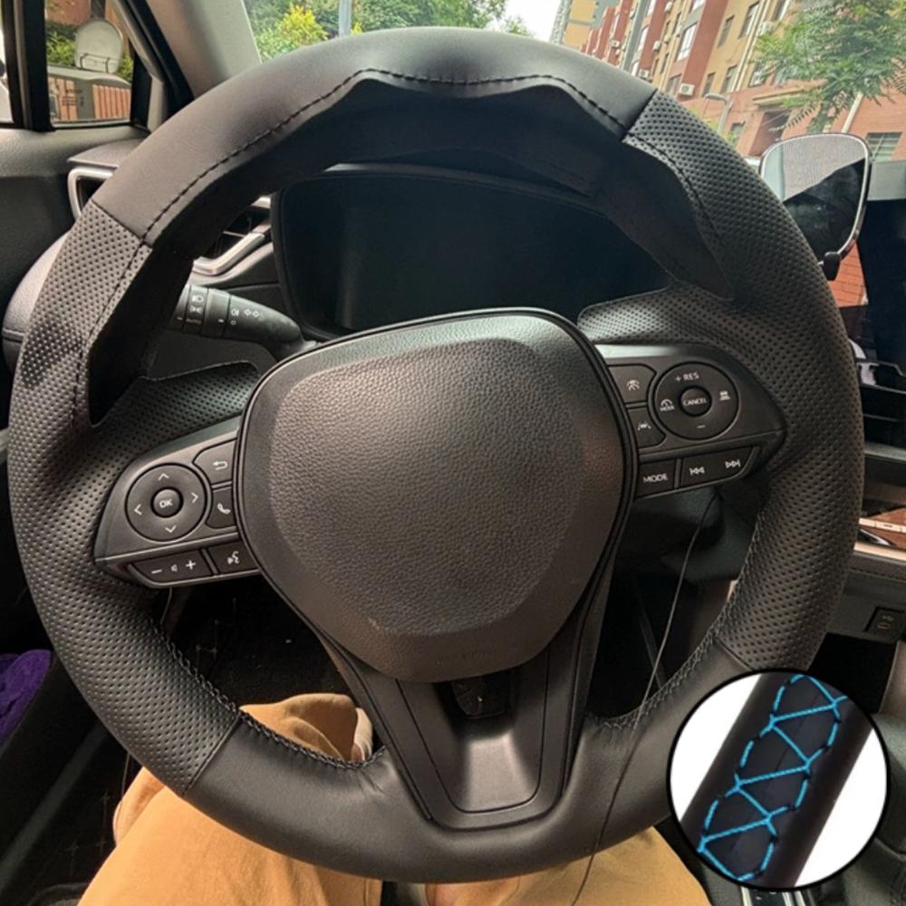 Hand Stitched Microfiber Leather Steering Wheel Cover For Toyota Avalon Camry 2018-19 Crown 2018-19 Corolla 2018- RAV4