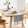 Vintage Tischläufer mit Quaste, Hochzeit, Zuhause, Tischdecke, Polsterstoff, handgewebt, Bauernhaus-Tischset aus Baumwolle und Leinen