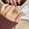 Elegant Geometric Design Feather Ring With Luxurious Yellow Diamonds For Women