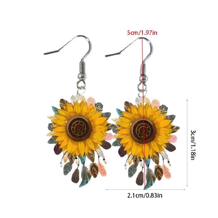 Sunflower Theme Acrylic Jewelry Lightweight Waterproof Earrings For Women Girls Handmade Statement Accessories