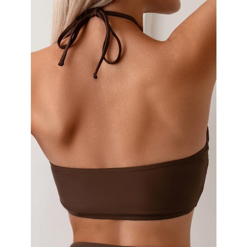2026 Halter Wrinkled High Neck Female Swimsuit High Waist Bikini Women Swimwear Two-pieces Bikini set Bather Bathing Suit Swim