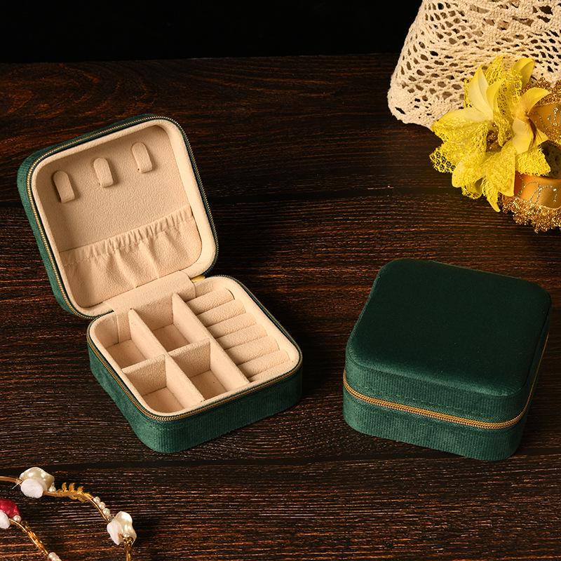 Elegant Velvet Jewelry Box with Mirror for Necklaces, Rings, and Earrings