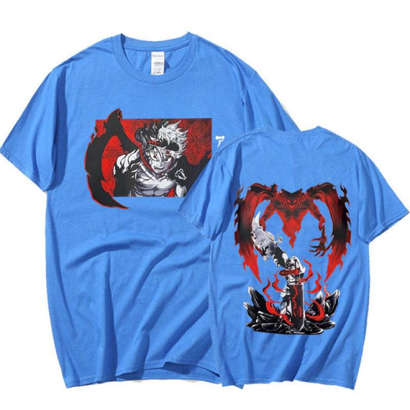 Japansk Anime Black Clover T-shirt Asta Dubbelsidig grafisk T-shirt Harajuku Summer Casual Cotton Oversized T-shirts Par