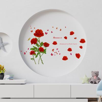 2 Pièces Stickers Muraux Décalcomanies Art Décor Anniversaire Saint-Valentin Muraux PVC Fleur Rose