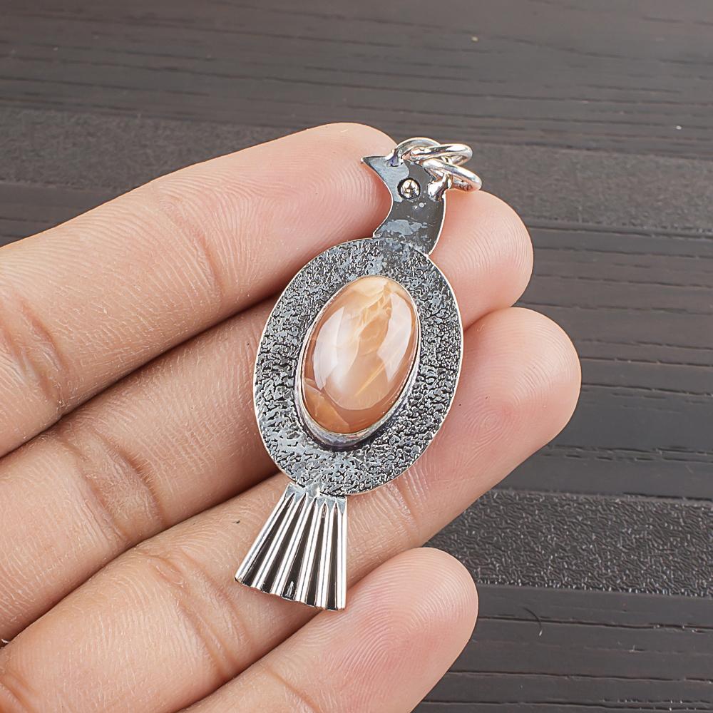 Natural Peach Moonstone Gemstone 925 Sterling Silver Jewelry  Pendant 2.03  AJP-2126