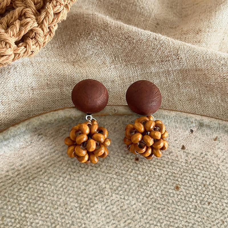 Maillard Coffee Color Amber Earrings Women's Autumn and Winter High-end Commuter Style Earrings Light Luxury Niche Design Earrings