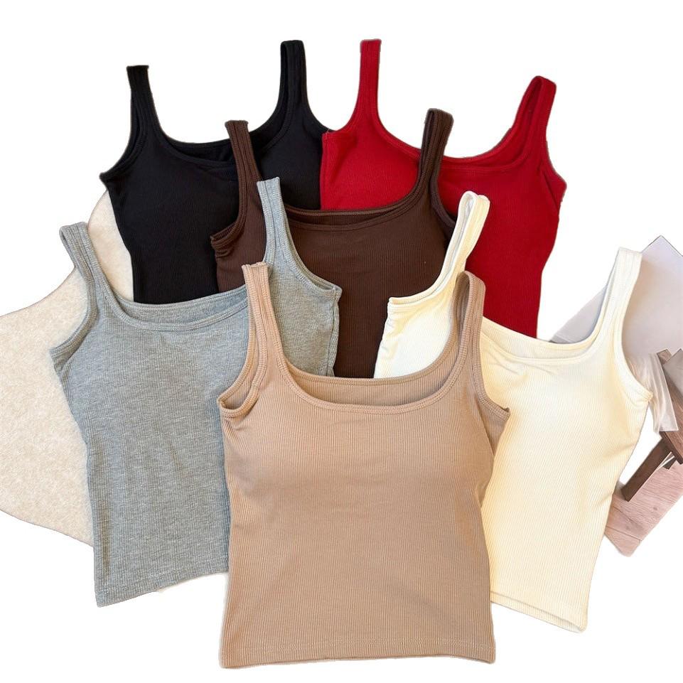 Early Autumn Slimming Square Neck Vest with Chest Pads - Warm and Versatile Innerwear