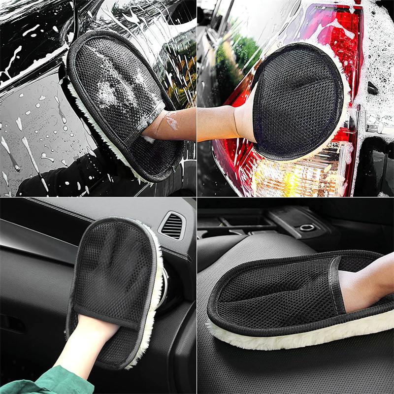 Car Cleaning Sponge Glove Microfibre Wash Mitt Gloves for Automotive Kitchen Homes Cleaner Wool