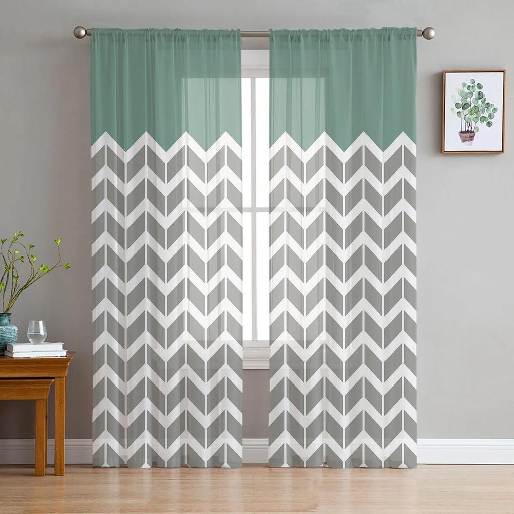 Yellow Geometric Tulle Curtains For Living Room Bedroom Kitchen Window Decor Modern Sheer Drapes