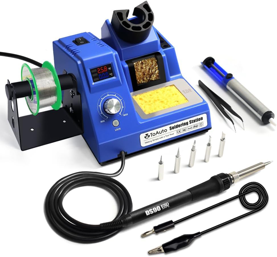 

DS90 Soldering Station, 90W Dual Temp Display, 302°F-842°F, 5 Tips, Anti-Static, Auto Standby, Blue синій