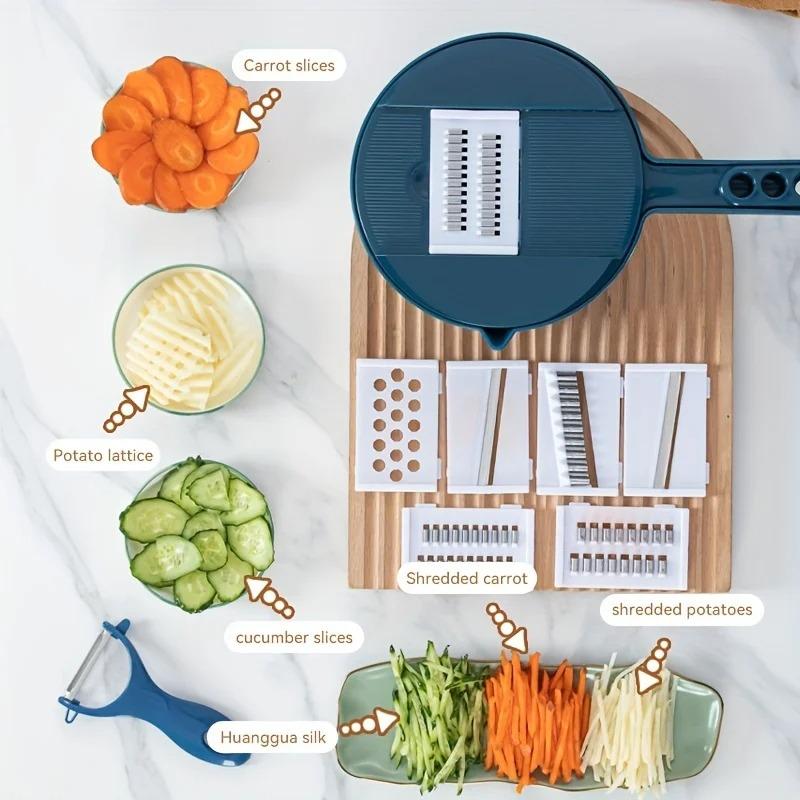 Multifunctional 9 In 1 Vegetable Chopper,, Kitchen Vegetable Slicer Cutter with Container,  Carrot and Garlic Chopper with Peel
