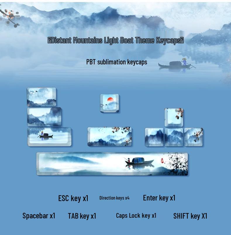 Whale Dream Mountain Light Mechanische Tastatur-Tastenkappen - 10 PBT-Farbsublimations-Tastenkappen, rutschfest und verschleißfest