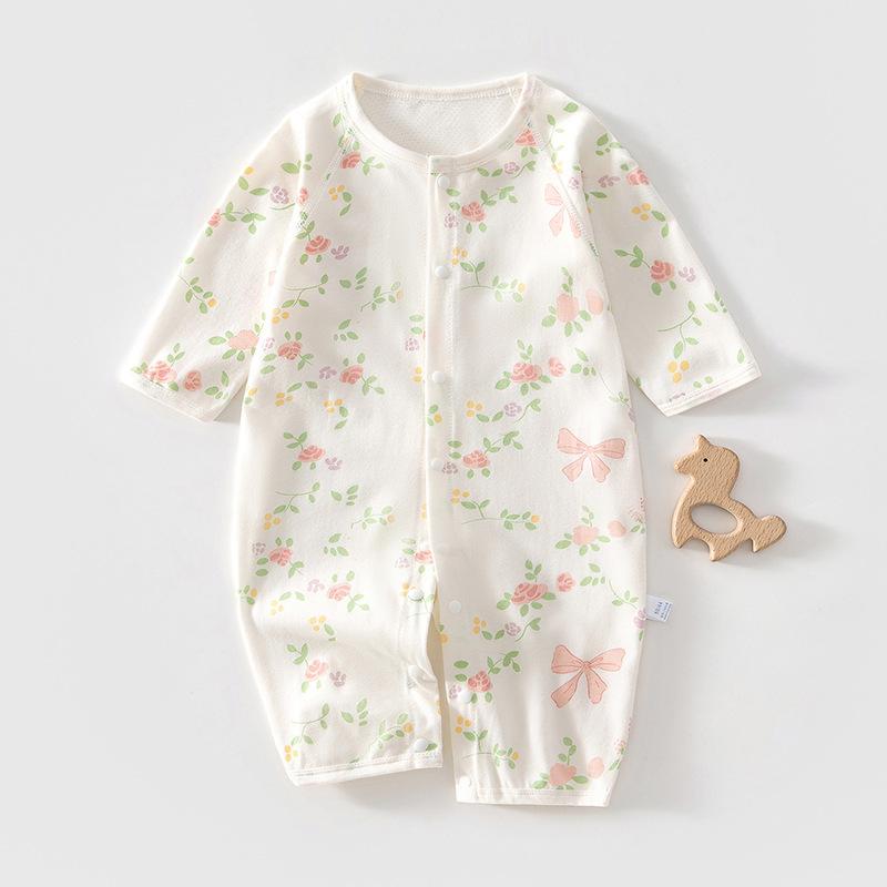 Baby Long Sleeve Romper Summer Cotton Mesh Breathable Newborn Infant Onesie Lightweight Sleepwear Crawling Clothes