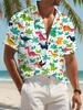 Casual Short-Sleeve Shirt for Men Featuring a Cartoon Dinosaur Design, Crafted from Polyester, Available In Various Colors And Sizes, Ideal for