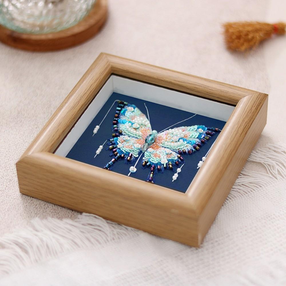 French 3D Embroidery DIY Material Kit Handmade Beaded Butterfly Picture Frame Holiday Gifts for Friends