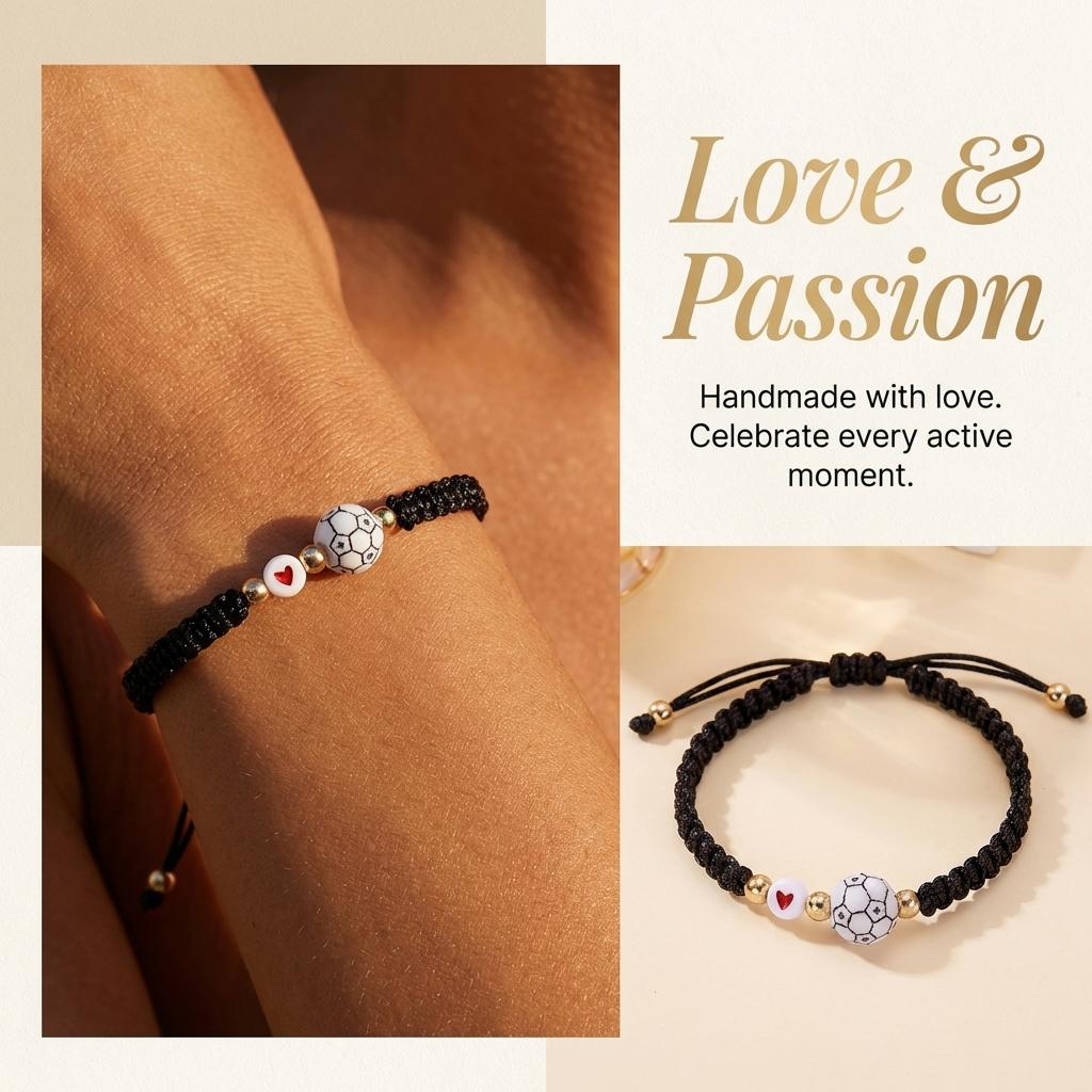 Fußballteam Armbänder Geschenk Handgeflochten Fußball Herz Anhänger Verstellbares Seil Saisonabschluss Partygeschenke Schmuck Geschenk