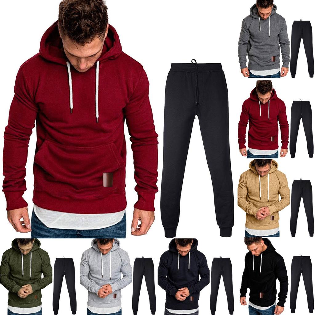 Men's Winter Pocket Sweatshirt Top Pants Sets Sports Suit Tracksuit
