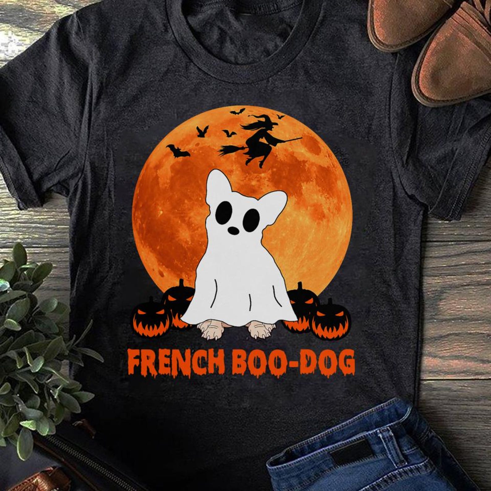 French Bulldog Ghost T-Shirt: Funny Halloween Dog Lover Tee 4XL