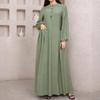 2025 Ethnic Style Muslim Long-Sleeved Robe - Solid Color, Loose Fit Dubai Dress for Women