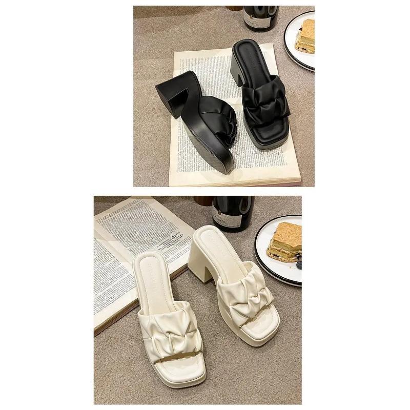 Soleist Sommerschuhe mit hohem Absatz für Damen, lässige Fischmaul-Schuhe, Damenschuhe im Angebot 2024, Mode, Neu, Quadratische Zehenpartie, Anti-Falten, Damen-Slipper
