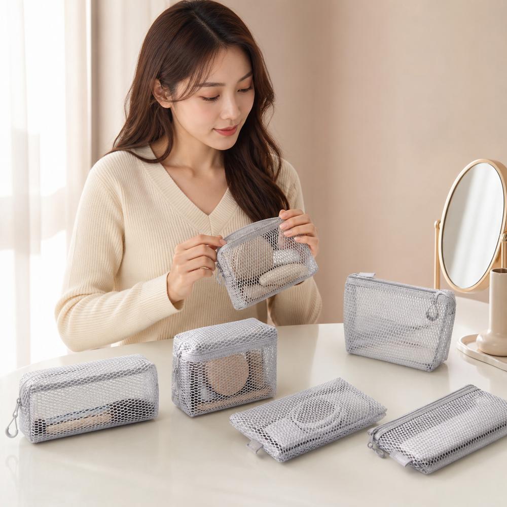 Square Transparent Storage Bag Breathable Mini Zipper Coin Purse Cosmetic Bag Office Organization