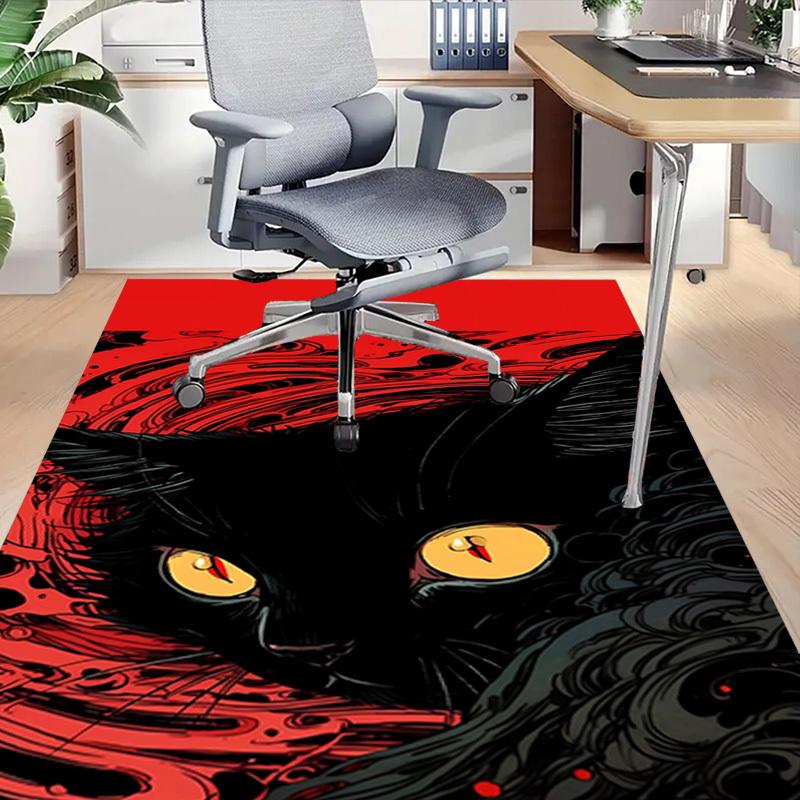 1pc Black Cat Carpet Anti Slip Polyester Floor Mat for office,Bedroom