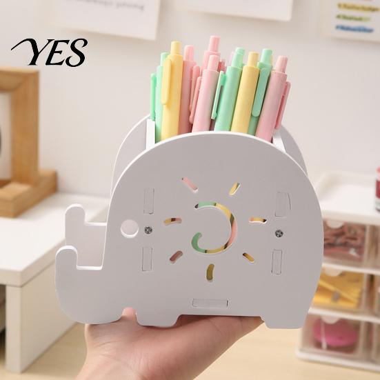 Clutter-free Desk Organizer Elephant Pencil Holder, Creative Phone Stand, Practical Storage Box, Wood-plastic Composite Desktop for Pens Makeup