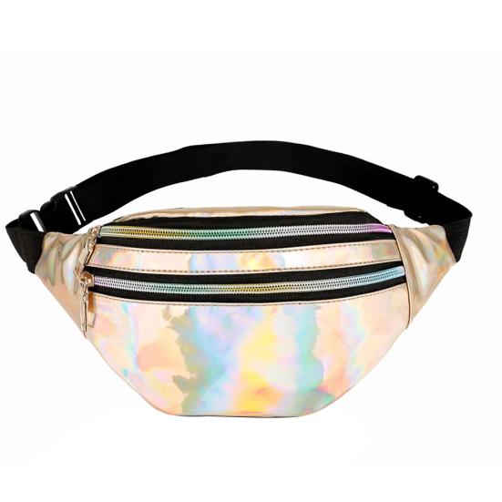 Wonder Pocket Lesklý Laserový Zip Ledvinka Nastavitelný Popruh Dámská Crossbody Taška