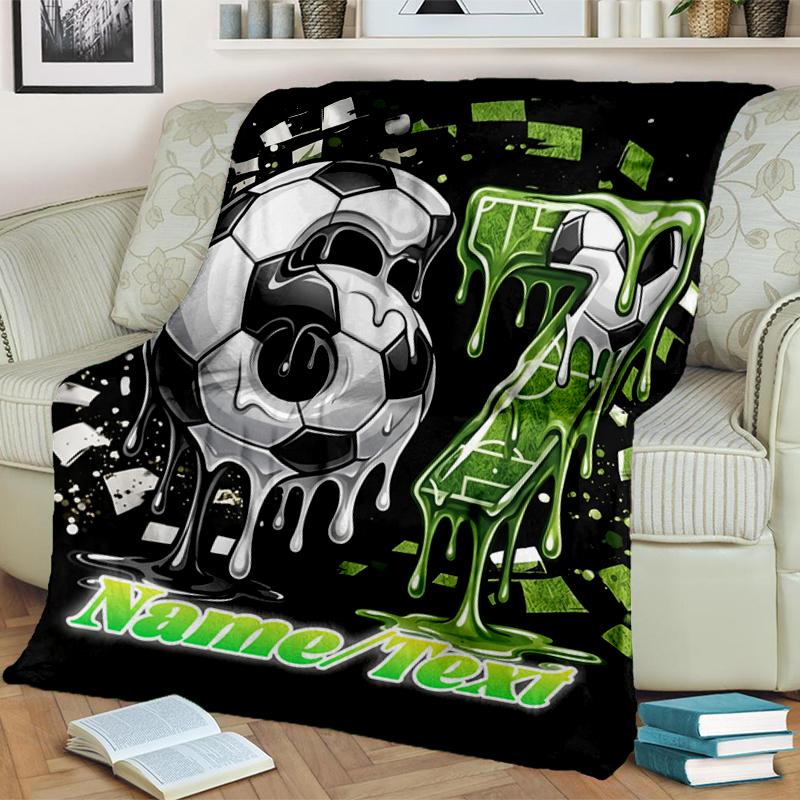 1PC Custom Name Soccer Ball Art flannel blanket versatile,all-season throw suitable for the living room,bedroom,camping,travel,and gift