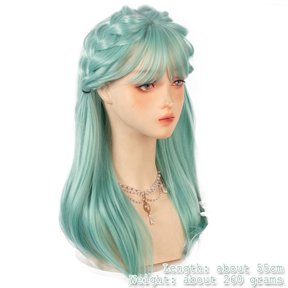 WTB Mint Milk Green Long Straight Synthetic Wig Female Fluffy Light Lolita Milk Green Straight Bangs Long Straight Wig