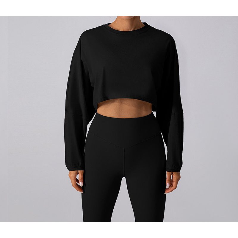 European and American Style Short Gray Fitness Long-Sleeve Cover-Up Shawl Sports Sweatshirt Vest Dance Loose Yoga Top Jacket
