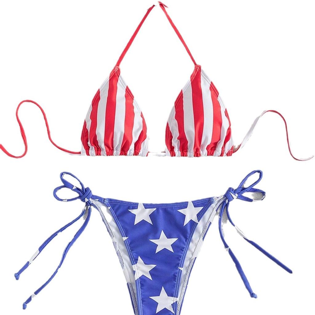 Neuer Sexy Geteilter Damen Badeanzug Bunter Schnür-Dreieckstaschen Bikini