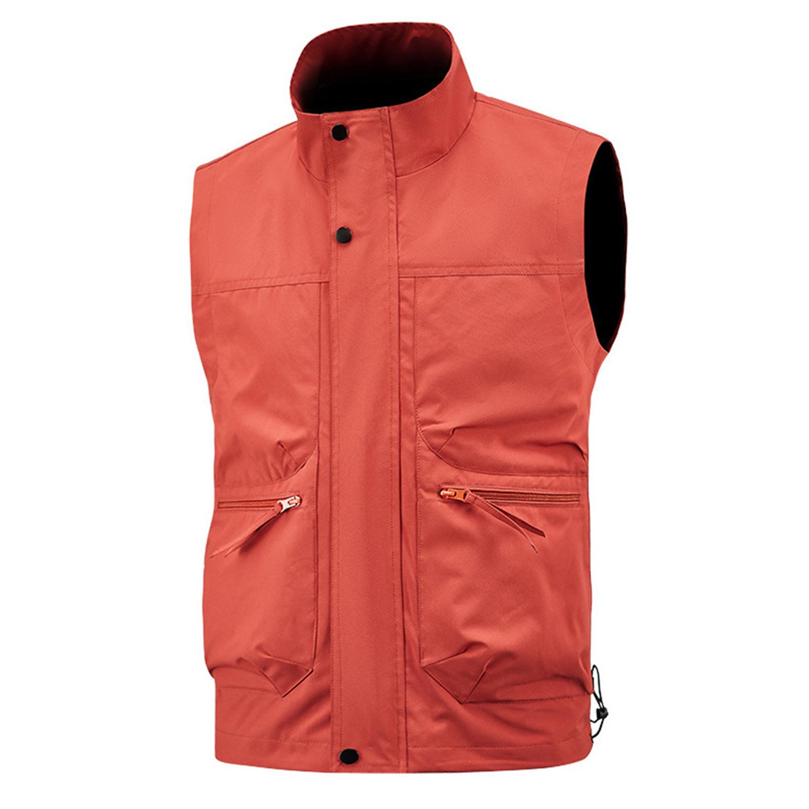 

Men Sleeveless Vest Cargo Casual Multi Pocket Vests Male Work Fishing Waistcoat XXXL красный