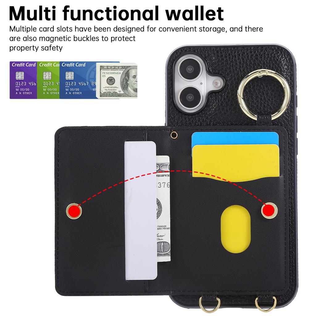 Für iPhone 16 Hülle Ständer Raute Leder+TPU Handyhülle mit Schultergurt