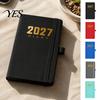 Professional Work Planner 2027 Daily with PU Leather Cover, A6 Pocket Size Bound Journal Agenda, Portable Notebook Pen Holder for Efficient