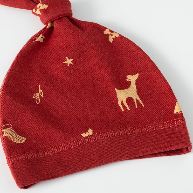 Newborn Baby Cotton Hat for Autumn/Winter, Fontanelle Protection, 0-6 Months, Big Red