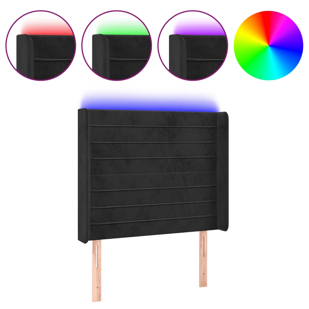 Vidaxl Zagłówek Do Łóżka Z Led, Czarny, 93X16X118/128 Cm, Aksamit