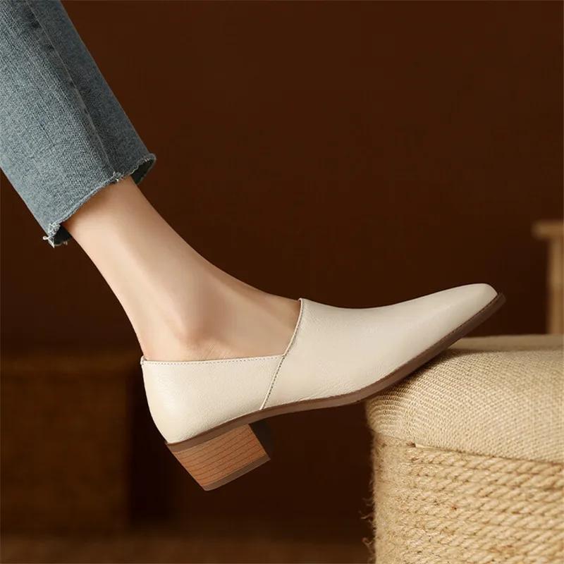 Fashion New Spring/summer Women Pumps Sheep Leather Women Shoes Pointed Toe Chunky Heel Loafers Genuine Leather Shoes for Women Handmade