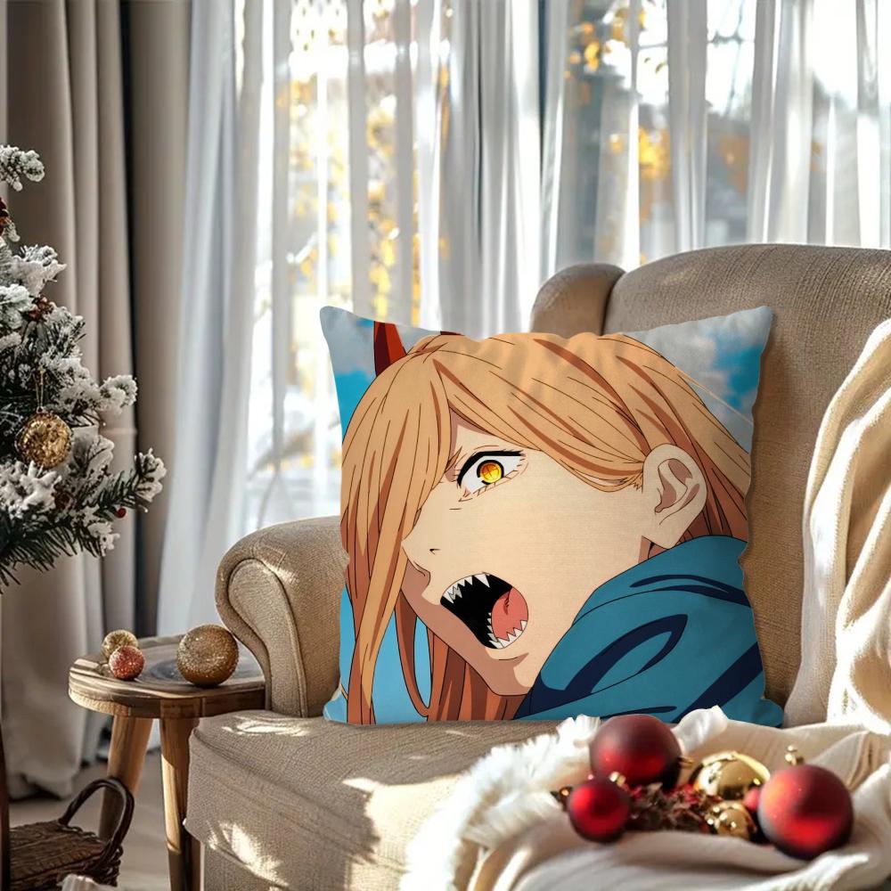 Power Animation Chainsaw Man Pillow Case SquarePillow Bedroom Sofa Leisure Comfort Cushion Car Living Room Home Decoration 40X40