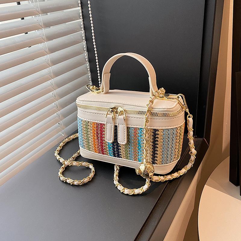 Women's Square Shoulder Bag Square Bag with Woven Chain Pouch Ethnic Bohemian Style