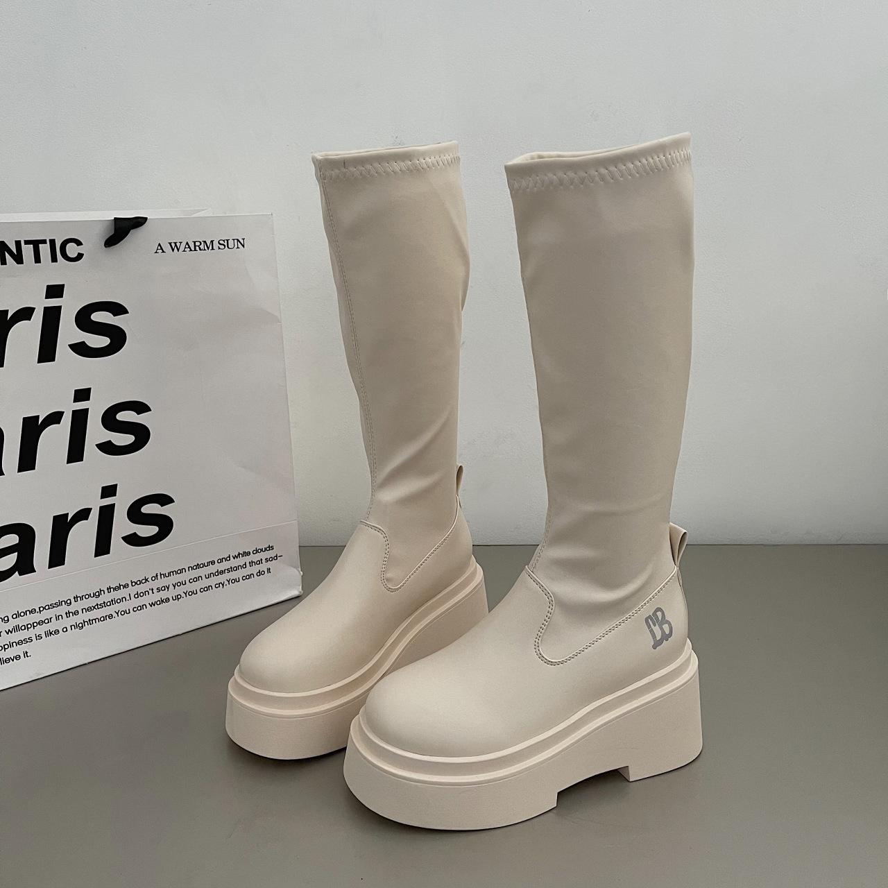 

Small man, big tube circumference elastic boots, women s long boots are thin and tall, thick-soled heightening, long boots, high boots, thin boots, 35