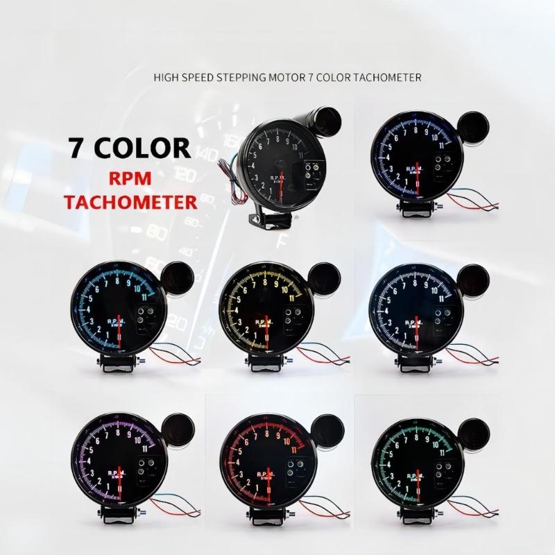 Car 12V 127mm 5" 7 Colors Universal Automobile Tachometer Gauges Meter Led For 4 6 8 Cylinders Vehicles