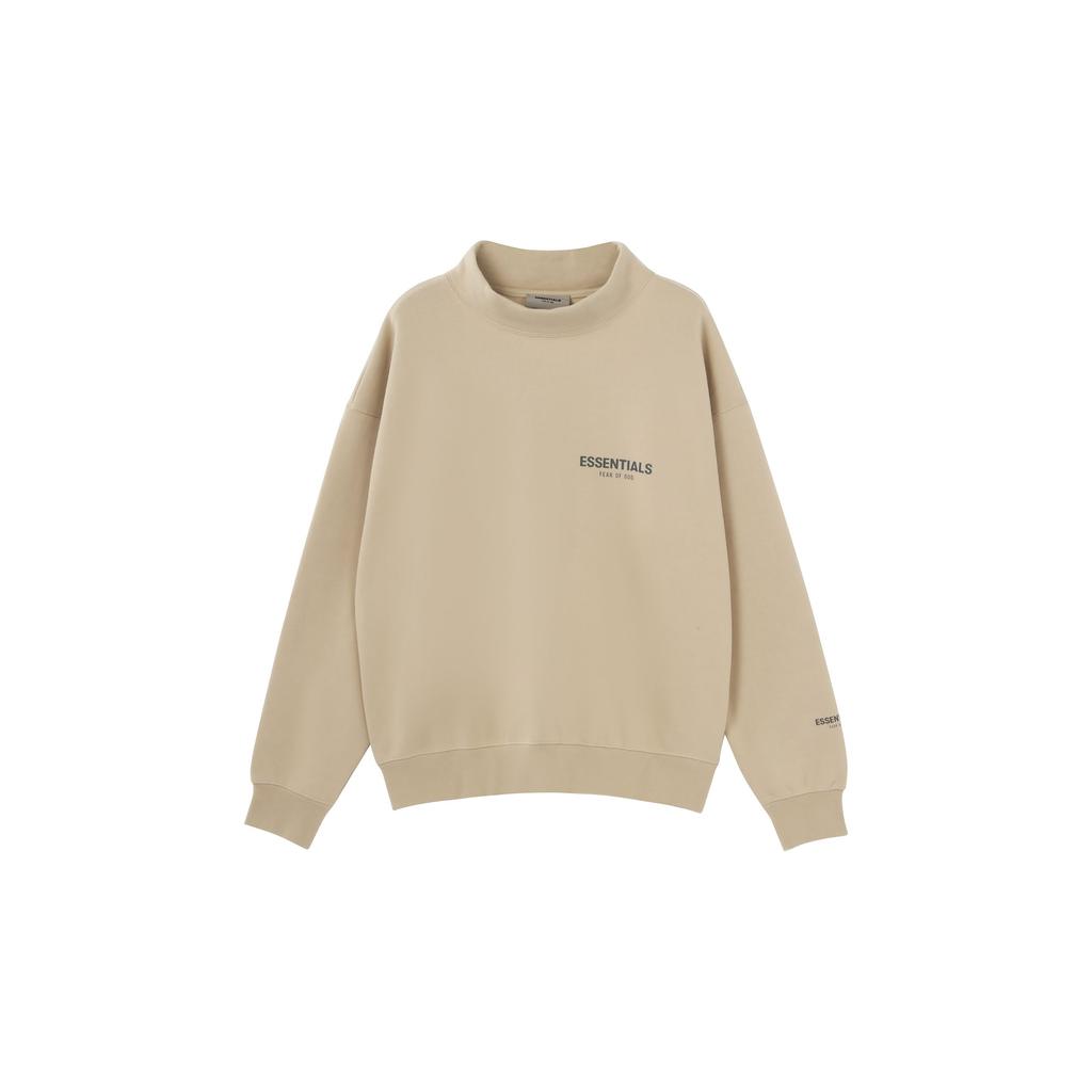 Fear of God Essentials FW21 Mock Neck Fleece-Lined Pullover Sweatshirt Unisex Tops Beige Linen FOG-FW21-111