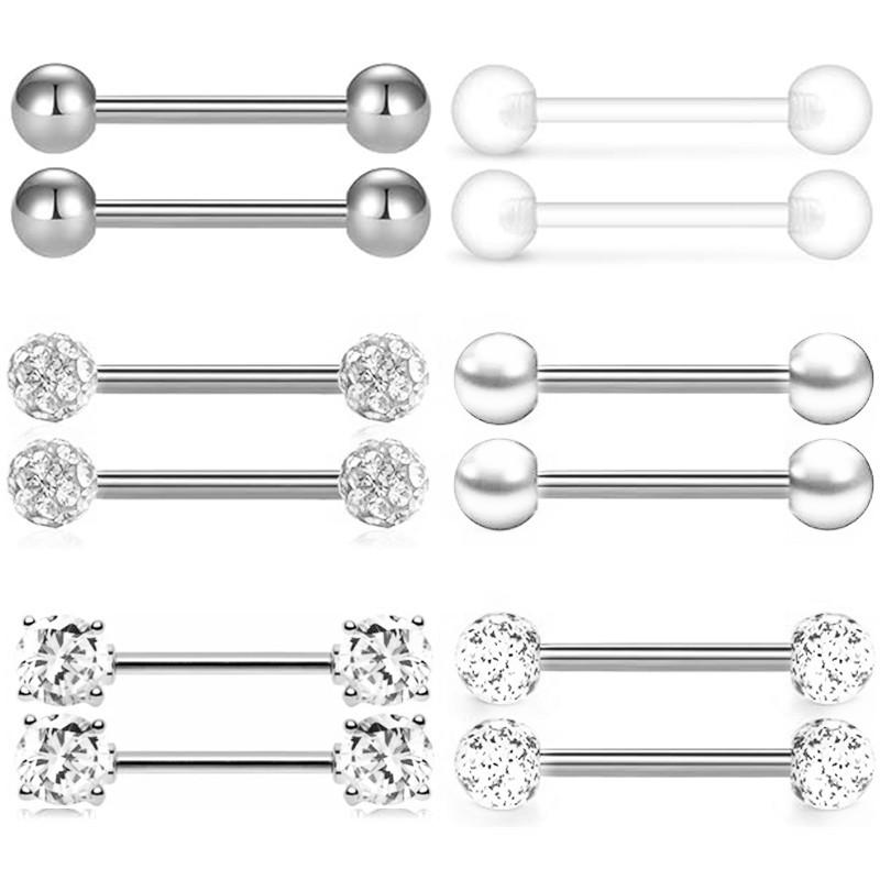 6Pair Crystal Nipple Piercing Jewelry Set For Women Heart Cz Nipple Barbells Bulk Glitter Nipple Rings Pack Piercing Pezon Lote