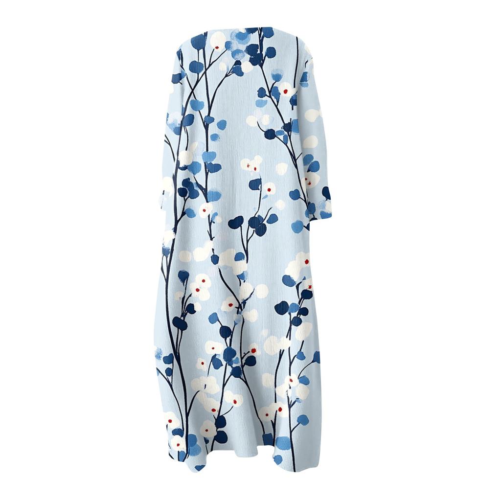 Kadın Günlük Moda V Yaka Uzun Kollu Çiçek Desenli Maksi Elbise