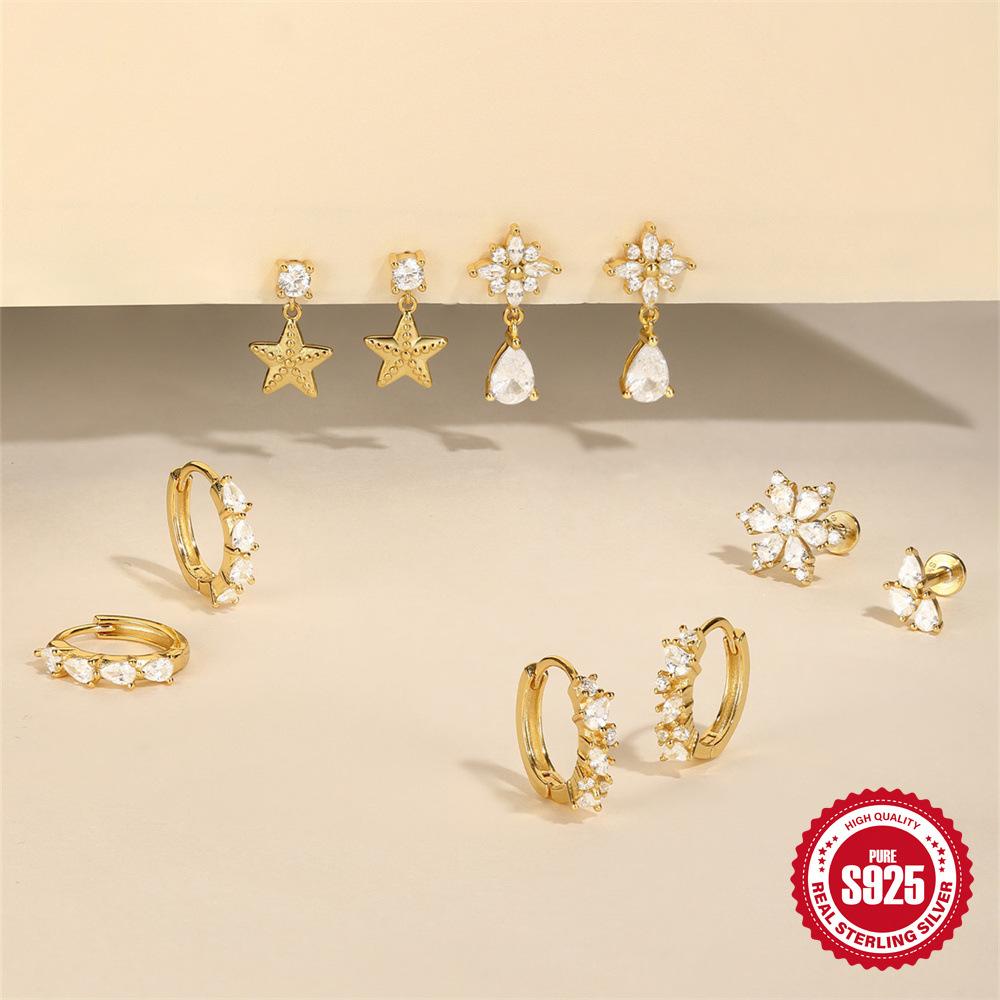 S925 Horse Eye Zircon Fringed Flat Head Cartilage Spiral Puncture Women'S Simple And Versatile Basic Stud Earrings And Ear Jewelry