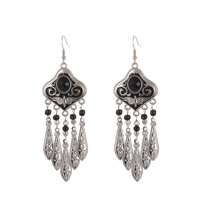 

Classical Royal Style Texture Leaf Tassel Earrings Fashion Ethnic Enamel Rhinestone Elegant Earrings for Women Unique Jewelry чорний