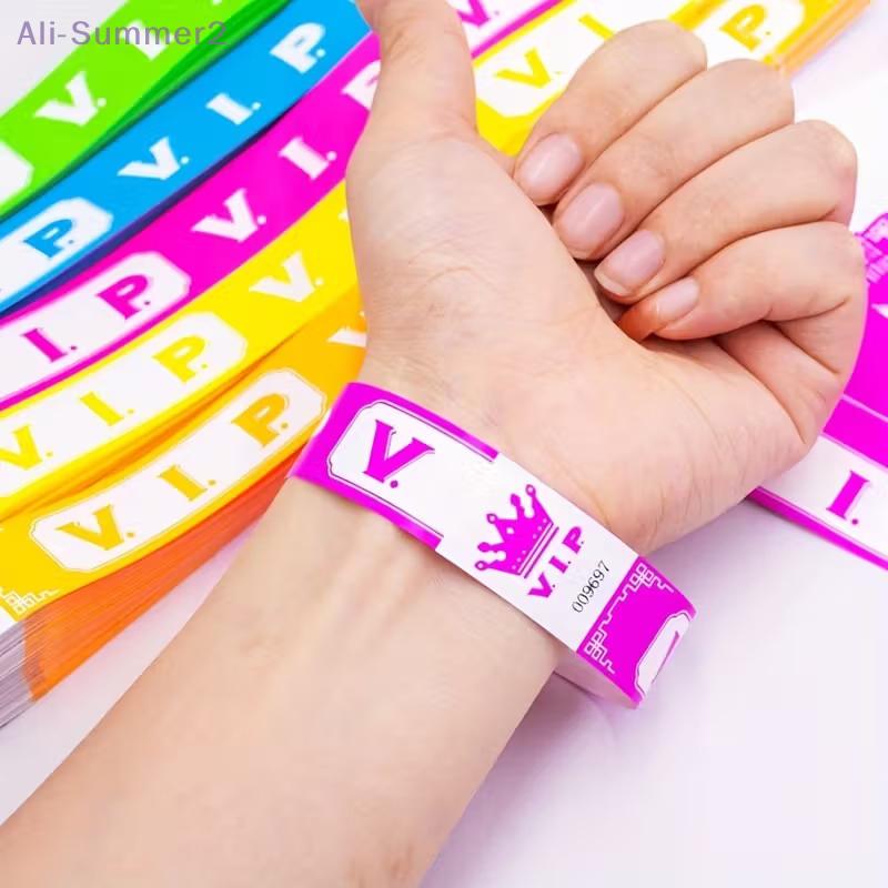{MX} 100pcs VIP Neon Fluorescent Paper Bracelets Waterproof Disposable Wristbands For Party Music Festivals & Events