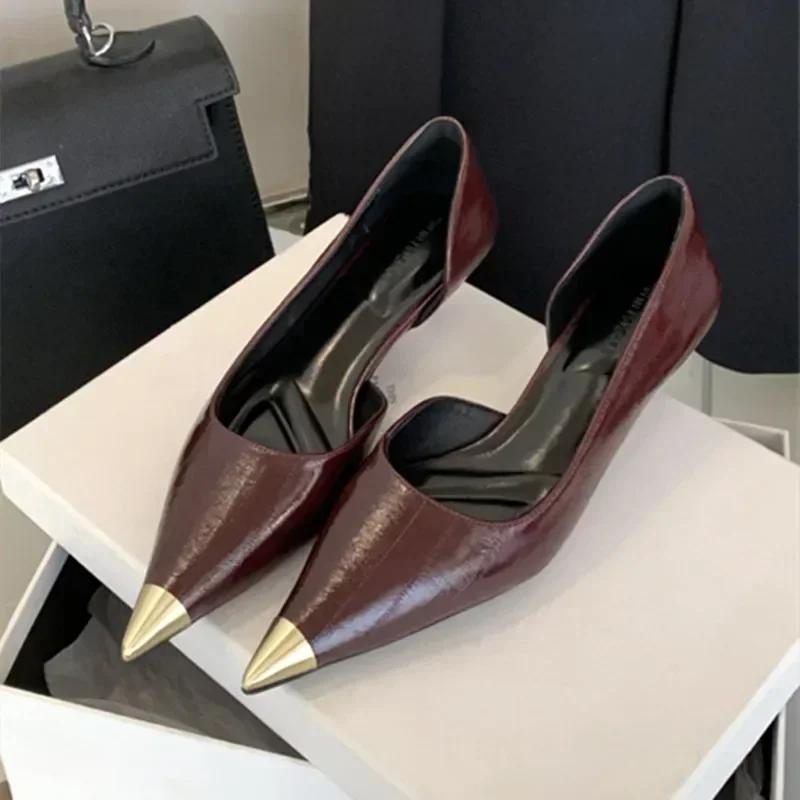 

Fashion Elegant Pointed Toe Kitten Heel Pumps Women Fashion Shallow Brand Designer Shoes Comfortable Soft Leather Commuter Office Shoes 35 бордовый
