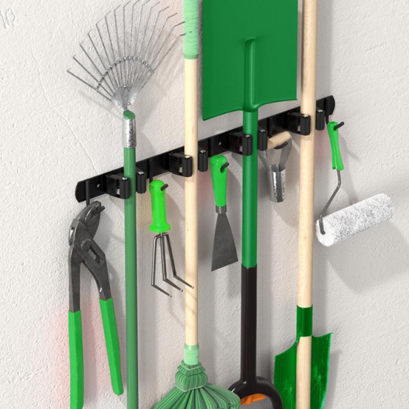 Wall-MountedTool Storage Rack with 4 Racks and 5 Hooks,Multifunctional Shelf for Kitchen,and Outdoorgarage Storage Space Saving